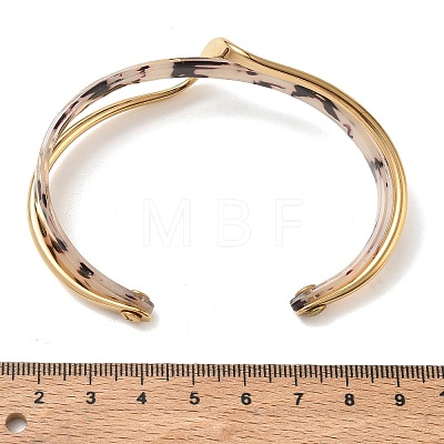 Cellulose Acetate(Resin) & 304 Stainless Steel Double Layer Wavy Open Cuff Bangles for Women SA-CBA7107-03G-1
