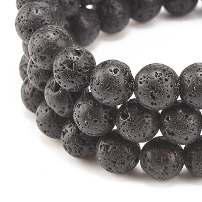 3Pcs 3 Style Natural Lava Rock & Tibetan Agate Stretch Bracelet with Alloy Tube Beaded BJEW-JB08322-1