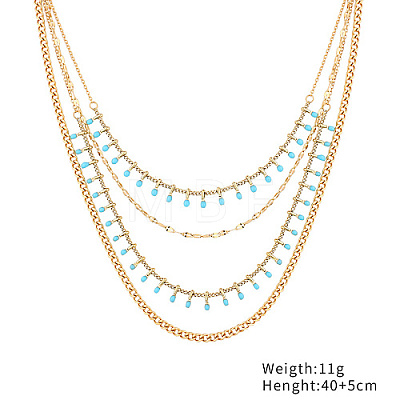 Stainless Steel Curb Chains Multi Layers Bib Necklaces LX8360-3-1