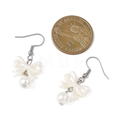 Bowknot ABS Plastic Imitation Pearl Dangle Earrings EJEW-JE06774-1