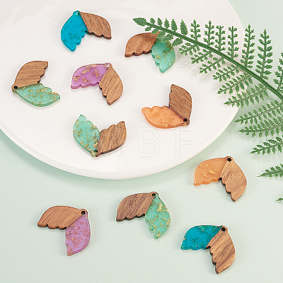 Transparent Resin & Walnut Wood Pendants RESI-CJ0001-68-1