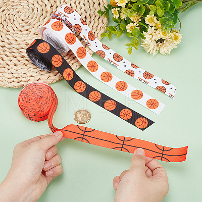 4 Rolls 4 Colors Sport Ball Print Grosgrain Ribbon OCOR-PH0004-07B-1