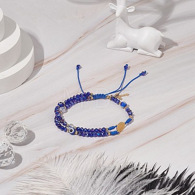 Lampwork Evil Eye & Glass Braided Bead Bracelet BJEW-TA00183-01-1