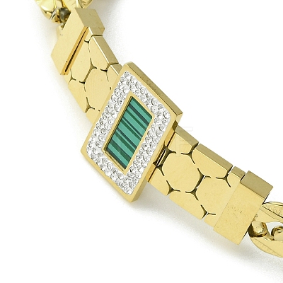 Green Synthetic Turquoise & Cubic Zirconia Rectangle Link Bracelet BJEW-Q775-05G-1