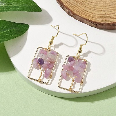 Natural Lilac Jade Chips Tree Dangle Earrings EJEW-JE05734-05-1