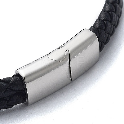 Men's Braided Black PU Leather Cord Bracelets BJEW-K243-54AS-1