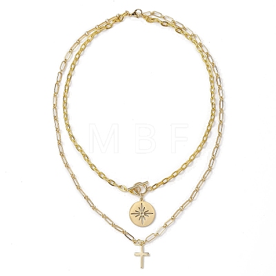 Iron Cable Chain & Paperclip Chain Double Layer Necklaces NJEW-JN04961-1
