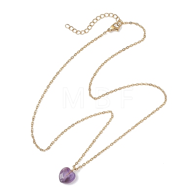Cherry Quartz Glass & Natural Red Rainbow Jasper & Green Aventurine & Amethyst & Rose Quartz Heart Pendant 304 Stainless Steel Cable Chain Necklaces for Women NJEW-JN05796-1