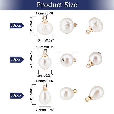 90Pcs 3 Style  ABS Plastic Imitation Pearl Charms KK-FH0004-16-1