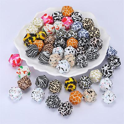 Colorful Pattern Printed Silicone Beads SI-JX0022A-17-1