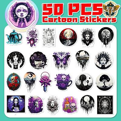 50Pcs 50 Styles Gothic Theme 3D PVC Adhesive Waterproof Stickers Set PW-WG98137-01-1