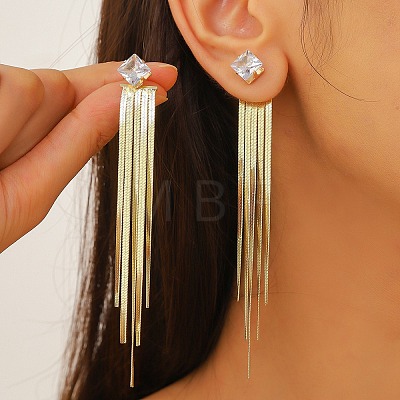 Cubic Zirconia Chains Tassel Earrings EJEW-P236-08G-1