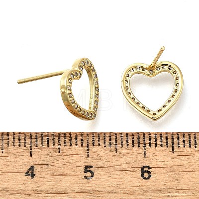 Heart Brass Micro Pave Cubic Zirconia Ear Studs EJEW-D304-40G-1