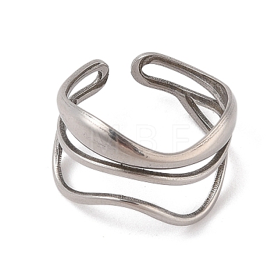 Non-Tarnish Wave 304 Stainless Steel Cuff Rings for Women RJEW-G322-08P-1