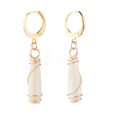 Teardrop Natural Trochid Shell Wire Wrapped Dangle Hoop Earrings for Women EJEW-JE04795-02-1