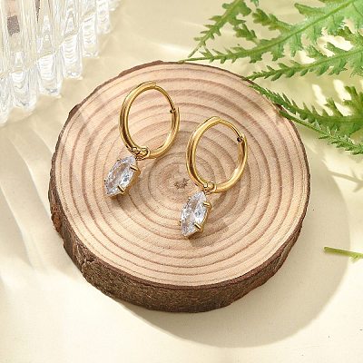 Ion Plating(IP) 304 Stainless Steel Micro Pave Cubic Zirconia Hoop Earrings STAS-R004-04G-02-1