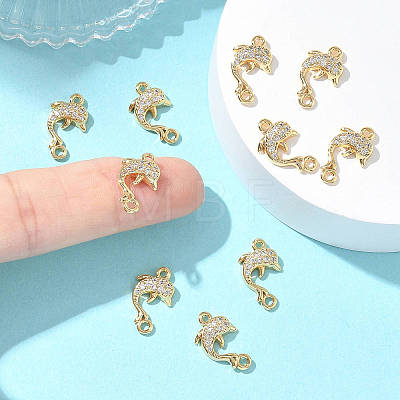 SHEGRACE Brass Micro Pave Clear Cubic Zirconia Dolphin Links Connector Charms XGRQ3K383-568G-1