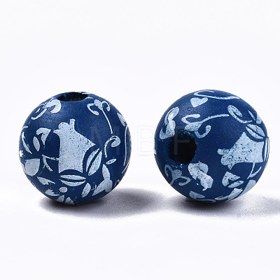 Printed Natural Wooden Beads WOOD-R270-11A-1