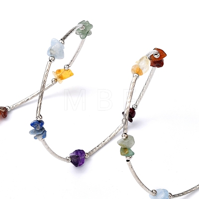 Three Loops Natural Gemstone Beaded Wrap Bracelets X-BJEW-JB02331-03-1