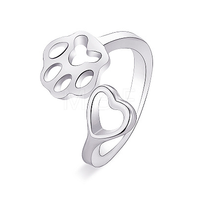 Paw Print with Heart Alloy Cuff Rings for Women WGE50A0-02-1