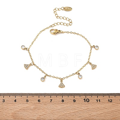 304 Stainless Steel Pave Clear Cubic Zirconia Triangel Charm Bracelets for Women BJEW-C151-03G-1