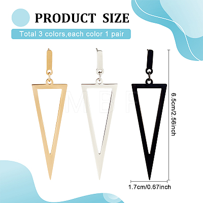 3 Pairs 3 Colors Alloy Hollow Out Triangle Dangle Stud Earrings for Women EJEW-AN0003-03-1