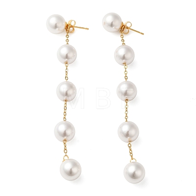 304 Stainless Steel with Plastic Pearl Stud Dangle Earrings EJEW-Q386-02A-G-1