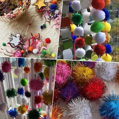 32Pcs Faux Fur Soft Sequins Pompom Ball DIY-SC0033-96B-1