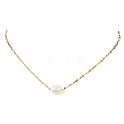 Natural Pearl Rice Pendant 304 Stainless Steel Satellite Chain Necklaces for Women NJEW-JN06149-01-1
