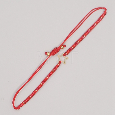 Miyuki Seed Braided Bead Bracelet with Open Star BJEW-P269-31G-1
