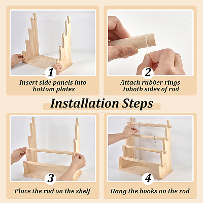 1 Set Multi-layer Wooden Jewelry Display Riser Stands for Stickers ODIS-NB0001-73-1