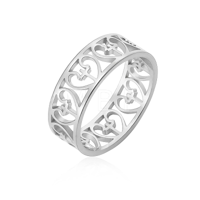 Non-Tarnish Heart with Cross Stainless Steel Hollow Finger Ring PW-WG90649-05-1