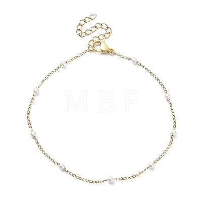 Glass Pearl Beaded Chain Anklet with Curb Chains X-AJEW-AN00542-1