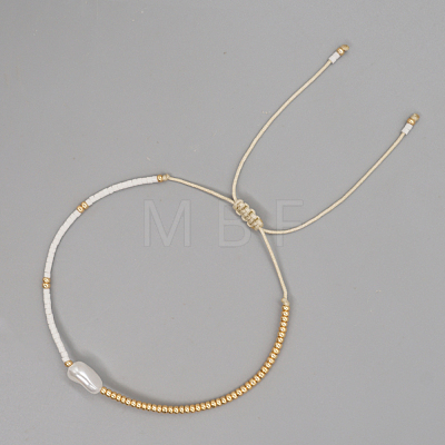 Plastic Pearl & Glass Seed Beads Braided Bead Bracelets for Women WH4372-4-1