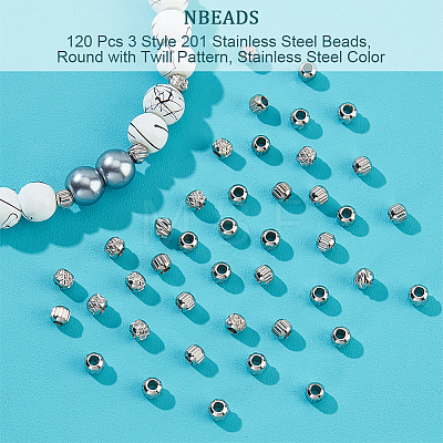  120Pcs 3 Style 201 Stainless Steel Beads STAS-NB0001-69-1