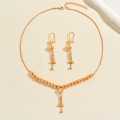 Vintage Brass Round Beaded Tassel Necklace & Earrings for Women HX9279-1