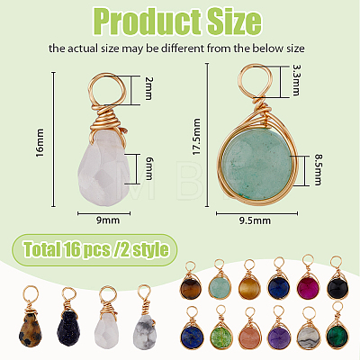 16Pcs 16 Styles Mixed Gemstone Pendants FIND-FH0006-91-1