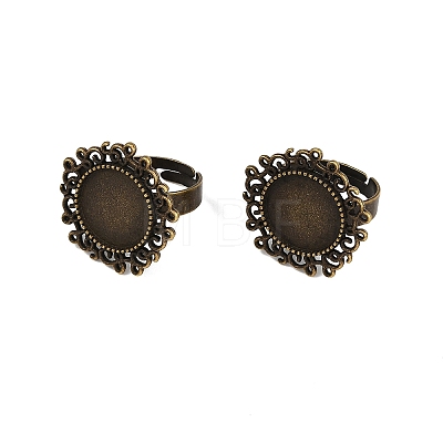 Vintage Adjustable Iron Flower Finger Ring Components Alloy Cabochon Bezel Settings PALLOY-O036-01AB-NF-1