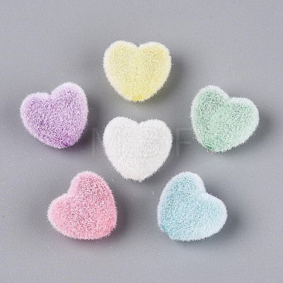 Flocking Opaque Acrylic Heart Beads OACR-T030-09M-1