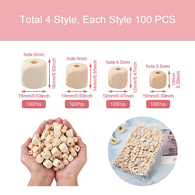 Craftdady 400Pcs 4 Style Natural Wooden Beads WOOD-CD0001-14-1