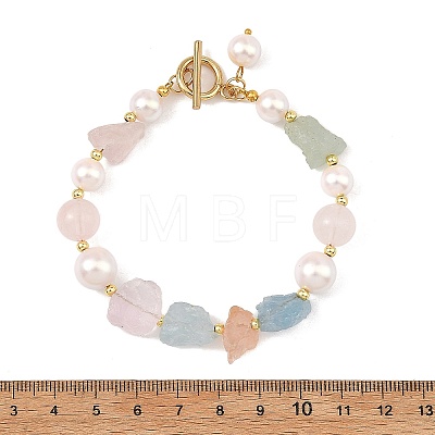 Raw Rough Natural Rose Quartz & Morganite Beaded Bracelets for Women BJEW-JB14295-1