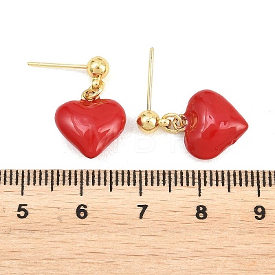 Valentine's Day Heart Brass Enamel Dangle Stud Earrings EJEW-Z164-19G-05-1