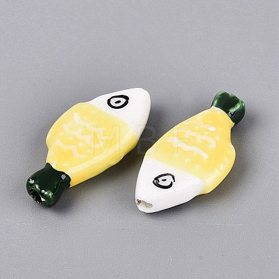 Hand Painted Fish Shaped Porcelain Beads PORC-N013-06J-1