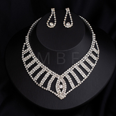Alloy Crystal Rhinestone Chain Necklaces & Stud Dangle Earrings Sets FS-WG4CE3B-01-1