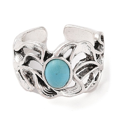 Oval Synthetic Turquoise Cuff Rings RJEW-B107-11AS-1