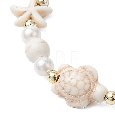 Starfish & Turtle Synthetic Magnesite Braided Bead Bracelets BJEW-JB11047-02-1