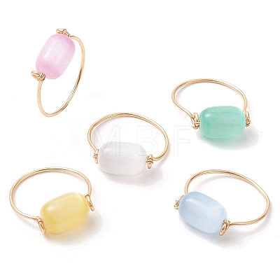 Drum Natural Selenite Finger Rings RJEW-JR00797-1