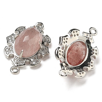 Natural Strawberry Quartz Faceted Oval Connector Charms G-G181-06P-05-1