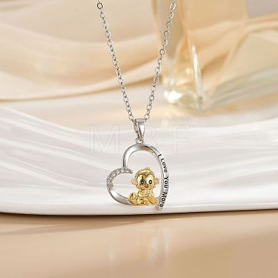 Mother's Day Two Tone Brass Micro Pave Clear Cubic Zirconia Heart Pendant Cable Chain Necklaces for Women WGE4559-05-1