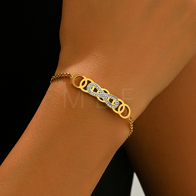 Stainless Steel Micro Pave Clear Cubic Zirconia Geometric Circle Infinity Link Bracelets for Women KW7730-1